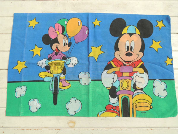 【ミッキー&ミニー】自転車・サイクリング柄・ヴィンテージ・ピロケース/枕カバーUSA