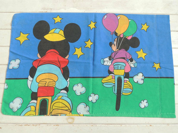 【ミッキー&ミニー】自転車・サイクリング柄・ヴィンテージ・ピロケース/枕カバーUSA