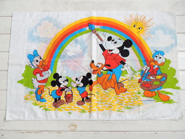 【ミッキー&フレンズ】ディズニー・レインボー柄・ヴィンテージ・ピロケース/枕カバー　USA