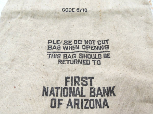 FIRST NATIONAL BANK ファースト ナショナルバンク 銀行アドバタイジング キャンバスバッグ ヴィンテージ アリゾナ州 USA 銀行  コイン袋 布袋