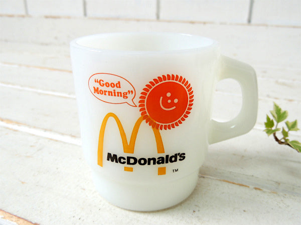【Fire King】ファイヤーキング・マクドナルド・アドバタイジング・マグカップ・ミルクガラス食器
