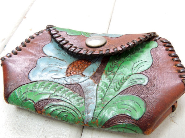 【フラワー&花型】型押し・レザー製・ヴィンテージ・サイフ・ウォレット・コインケース・革・USA