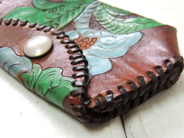 【フラワー&花型】型押し・レザー製・ヴィンテージ・サイフ・ウォレット・コインケース・革・USA