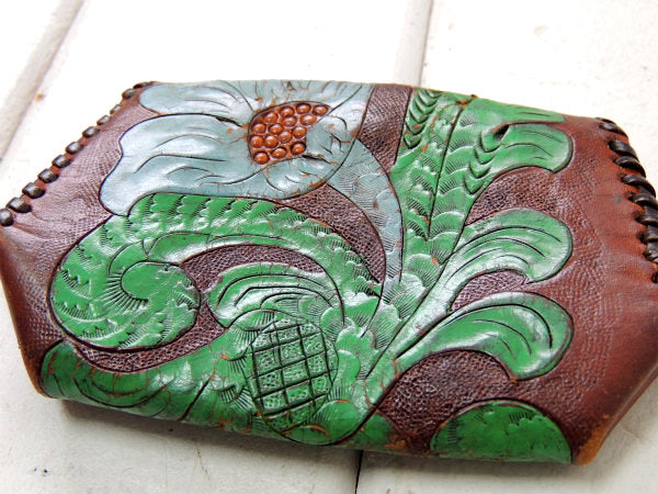 【フラワー&花型】型押し・レザー製・ヴィンテージ・サイフ・ウォレット・コインケース・革・USA