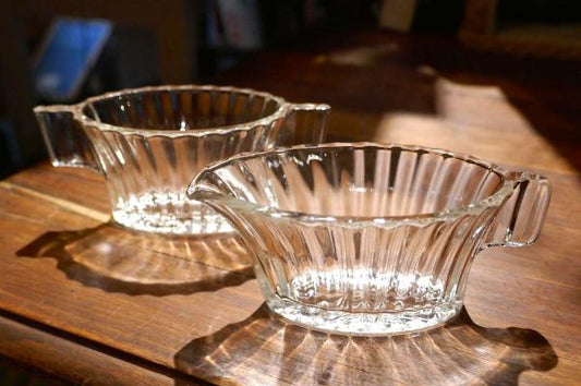 Heisey Glass ストライプ柄 30's ガラス アンティーク シュガー&クリーマー 食器