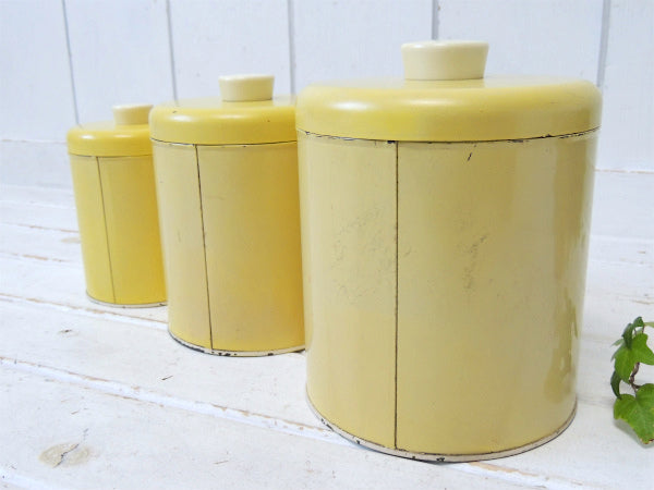 USA ランズバーグ イエロー・花柄・アンティーク・キャニスター・3個セット 保存容器 カントリー