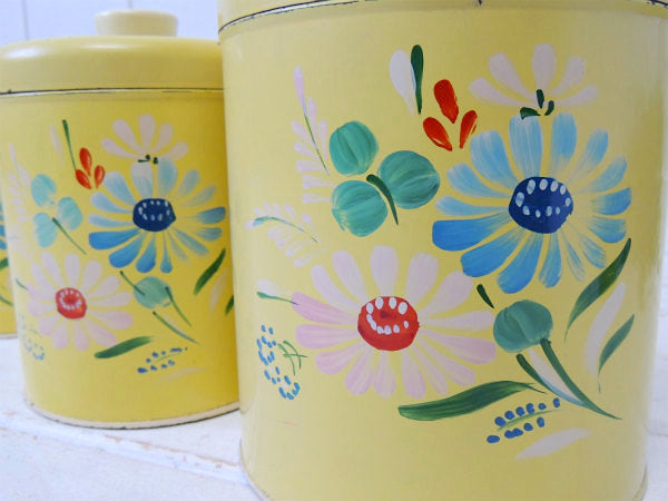 USA ランズバーグ イエロー・花柄・アンティーク・キャニスター・3個セット 保存容器 カントリー
