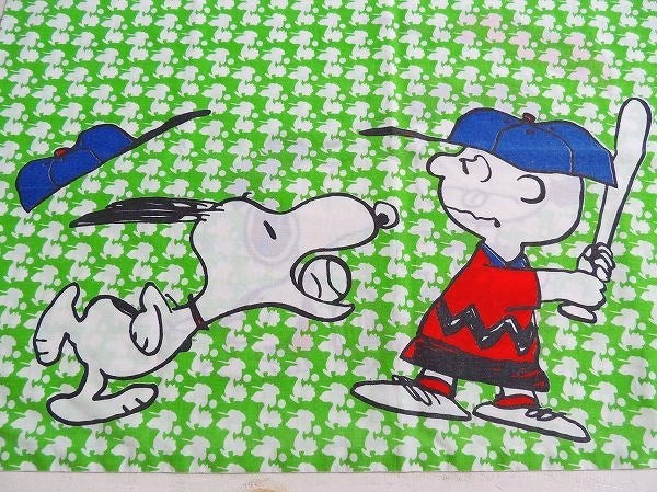 【スヌーピー】ベースボール柄・ヴィンテージ・USEDピロケース/枕カバー USA