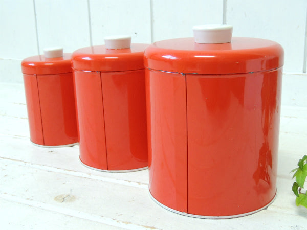 【ランズバーグ社】ハンドペイント・花柄・アンティーク・レッドキャニスター・3個/保存容器/フラワー