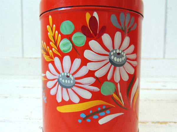 【ランズバーグ社】ハンドペイント・花柄・アンティーク・レッドキャニスター・3個/保存容器/フラワー