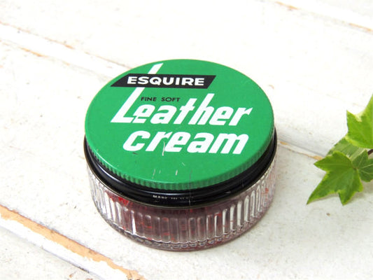 ESQUIRE・USA 革磨き・レザー クリーム・ヴィンテージ・ガラス・瓶・エンボス容器