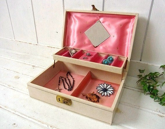 フリーダリー柄・鍵付き・アンティーク・ジュエリーボックス/ジュエリーケース/宝石箱