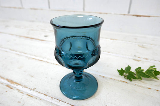 インディアナグラス プレスガラス ブルー ヴィンテージ ゴブレット グラス ミッドセンチュリー