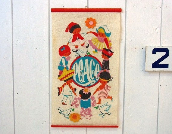 【Londraville】Peace・フェルト製・ヴィンテージ・タペストリー/壁飾り USA