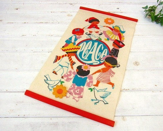 【Londraville】Peace・フェルト製・ヴィンテージ・タペストリー/壁飾り USA