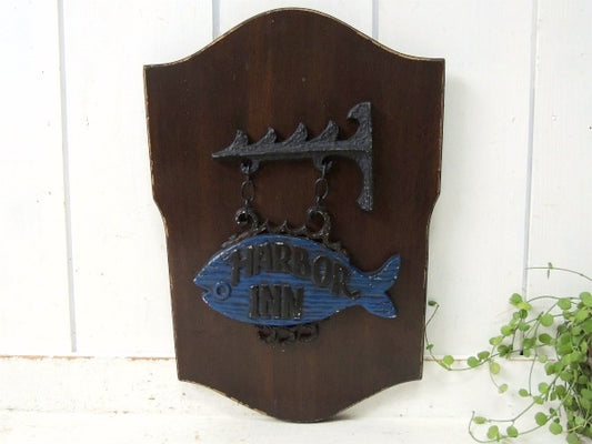 HARBOR INN フィッシュ魚 木製 ビンテージ ウッドサイン 店頭用サイン 看板 ウォールデコ USA