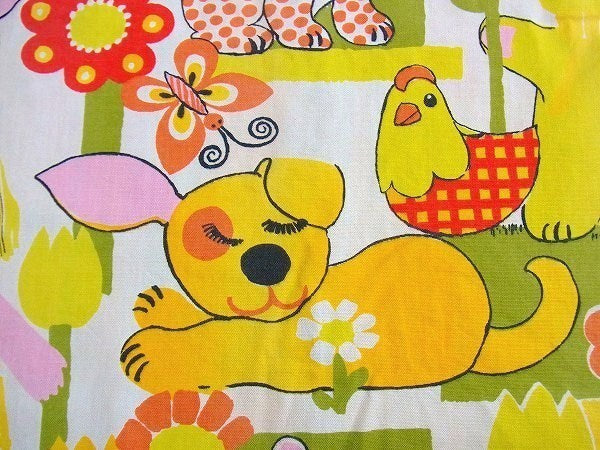 レトロな女の子&動物柄・ヴィンテージ・カーテン　USA