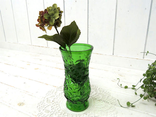 【HOOSIER・エメラルドグリーン】ガラス製・ヴィンテージ・フラワーベース・花瓶・USAレトロ