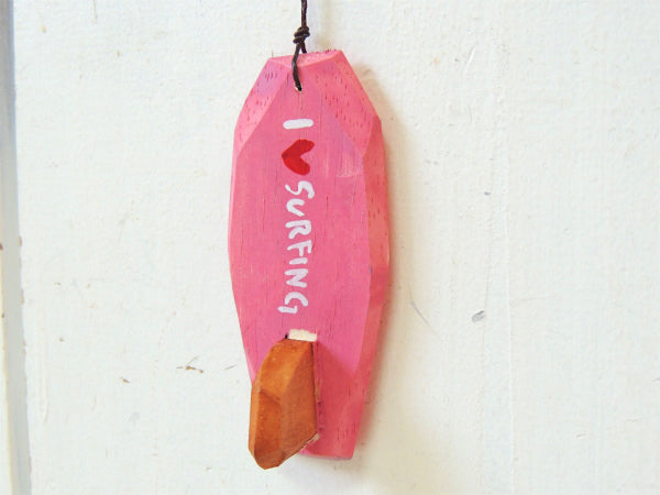 【ALOHA】松田大児・ピンク×水色・ハンドメイド・木製・ミニサーフボード・オブジェ㉒