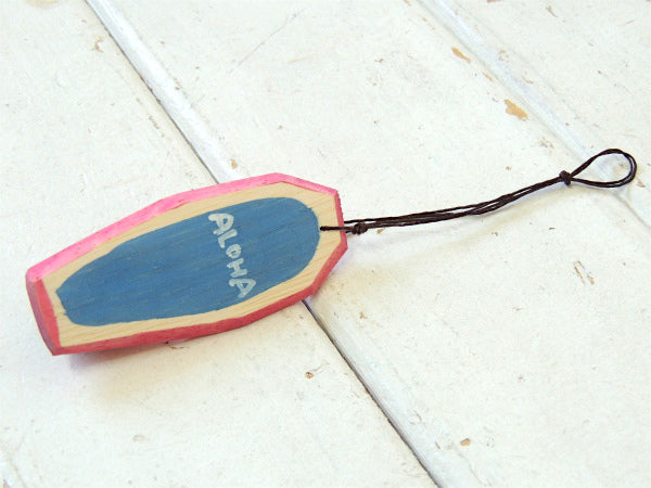 【ALOHA】松田大児・ピンク×水色・ハンドメイド・木製・ミニサーフボード・オブジェ㉒