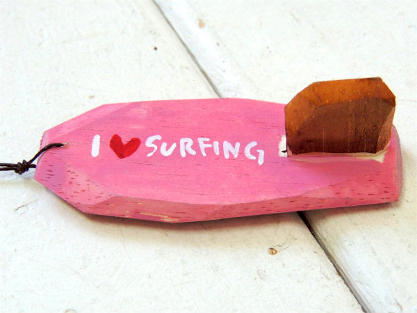 【ALOHA】松田大児・ピンク×水色・ハンドメイド・木製・ミニサーフボード・オブジェ㉒