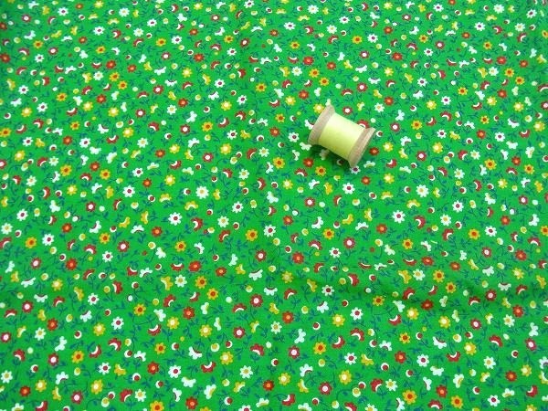 グリーン・小花柄・デッドストック・ヴィンテージ・ファブリック/生地　USA