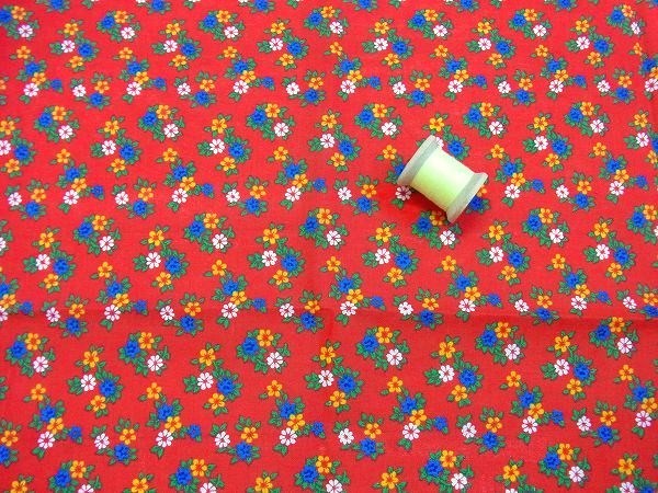 赤色・小花柄・デッドストック・ヴィンテージ・ファブリック/生地　USA