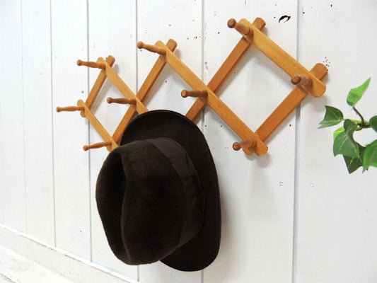 ジャバラ式・木製・アンティーク・ハットラック/コートフック USA