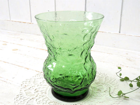 ミッドセンチュリー アボカドグリーン・USA ガラス・ヴィンテージ・フラワーベース・花瓶