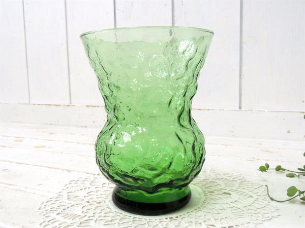 ミッドセンチュリー アボカドグリーン・USA ガラス・ヴィンテージ・フラワーベース・花瓶