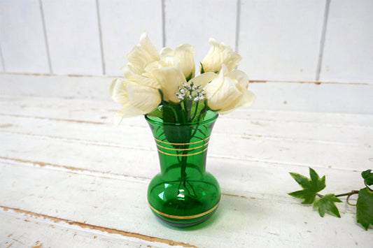 エメラルドグリーン×ゴールド USA・ガラス・ヴィンテージ・フラワーベース 花瓶