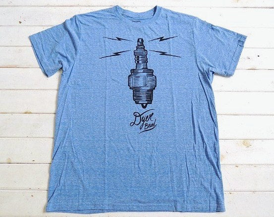 【DYER BRAND】ダイアーブランド・Spark Plug・Tシャツ&ステッカー/XL/ブルー