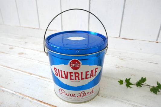 SWIFT'S Silverleaf ハンドル&フタ付き ブルー ヴィンテージ ラード缶 ティン缶
