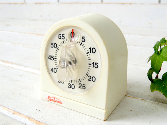 【Sunbeam】アイボリー色・プラスティック製・ヴィンテージ・キッチンタイマー・タイマー USA