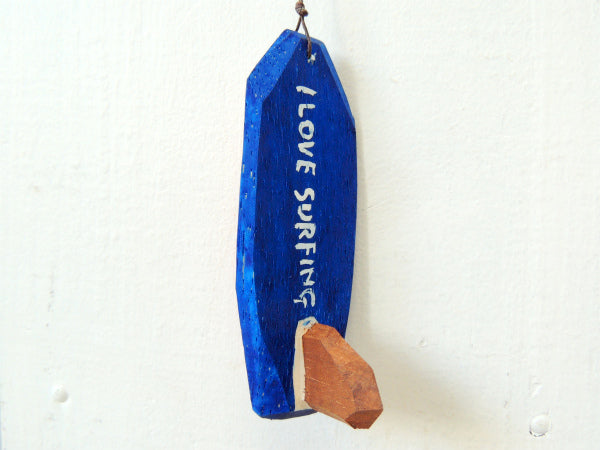 【ALOHA】松田大児作・ブルー×オレンジ・木製・ミニサーフボード・オブジェ⑪