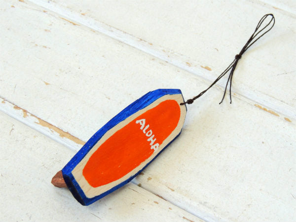 【ALOHA】松田大児作・ブルー×オレンジ・木製・ミニサーフボード・オブジェ⑪