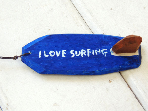 【ALOHA】松田大児作・ブルー×オレンジ・木製・ミニサーフボード・オブジェ⑪
