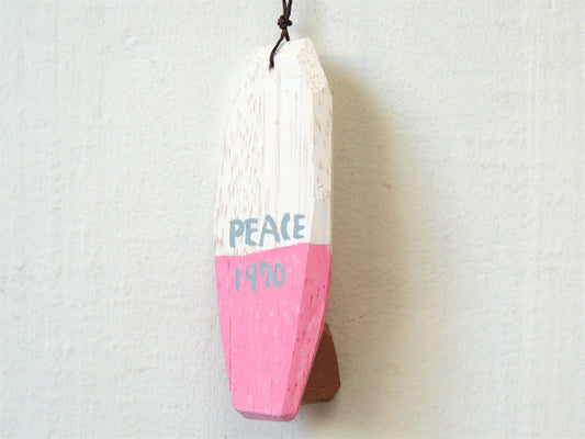 【PEACE 1970】松田大児作・ピンク×アイボリー・木製・ミニサーフボード・オブジェ⑫