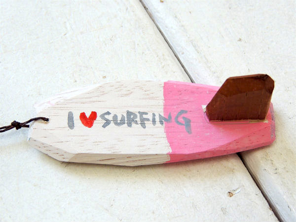 【PEACE 1970】松田大児作・ピンク×アイボリー・木製・ミニサーフボード・オブジェ⑫
