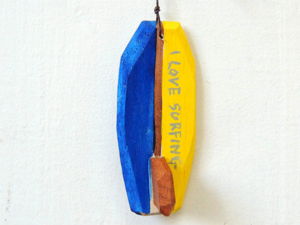 【PEACE】松田大児作・イエロー×ブルー・木製・ミニサーフボード・オブジェ⑬