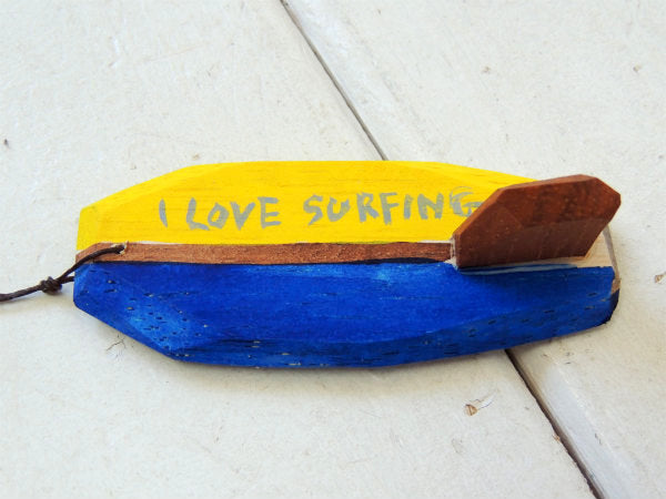 【PEACE】松田大児作・イエロー×ブルー・木製・ミニサーフボード・オブジェ⑬