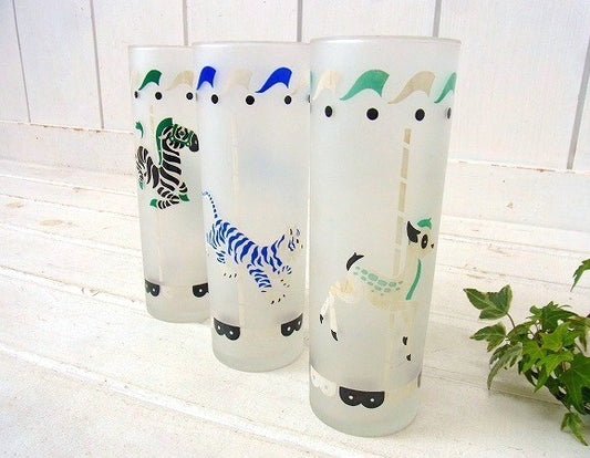 【LIBBEY】リビーグラス・バンビ・メリーゴーランド柄・ヴィンテージ・グラス USA