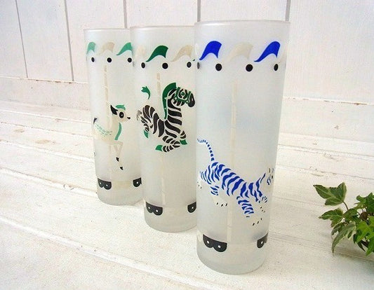 【LIBBEY】リビーグラス・トラ・メリーゴーランド柄・ヴィンテージ・グラス USA