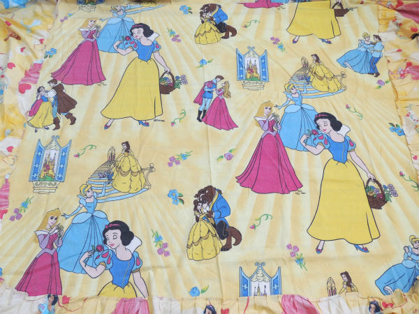 【ディズニープリンセス】シンデレラ&美女と野獣&白雪姫・ヴィンテージ・ベッドスプレッド/ベッドカバー