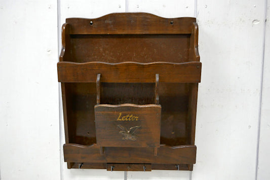 イーグルモチーフ フック付き 木製 壁掛け ヴィンテージ レターラック レターホルダー 書類ラック