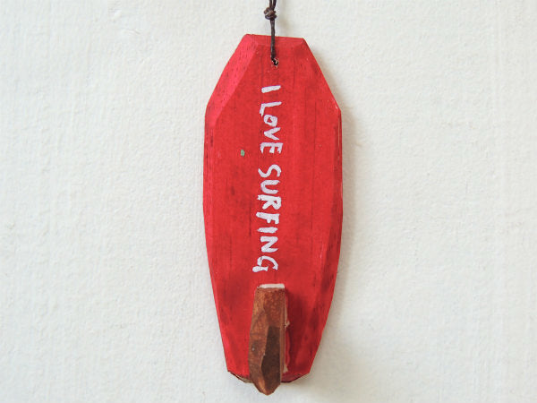 【ALOHA】松田大児・赤×ピンク・ハンドメイド・木製・ミニサーフボード・オブジェ⑭