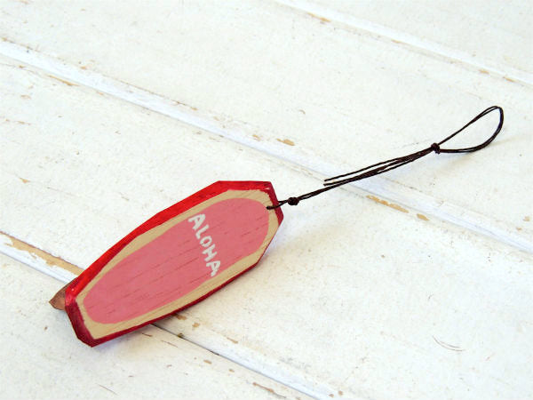 【ALOHA】松田大児・赤×ピンク・ハンドメイド・木製・ミニサーフボード・オブジェ⑭