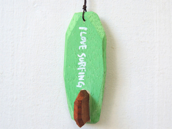 【I LOVE SURFING】松田大児・ミントグリーン・木製・ミニサーフボード・オブジェ⑮