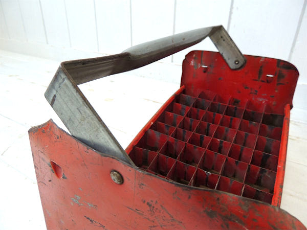 USA・レッドカラー・メタル製・工業系・工具箱・ヴィンテージ・ツールボックス・バスケット