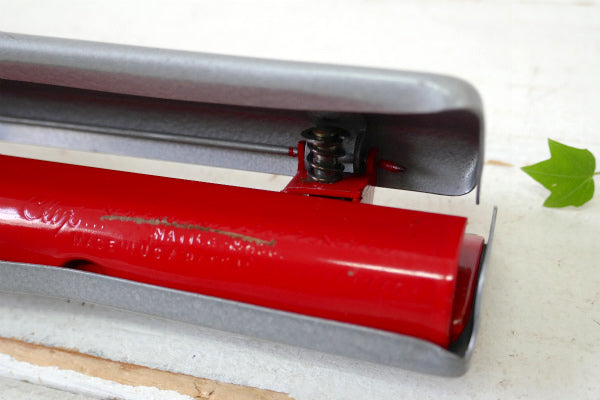 Clix グレー×赤 工業系 メタル製 3つ穴 40's ヴィンテージ ペーパーパンチ 穴あけパンチ
